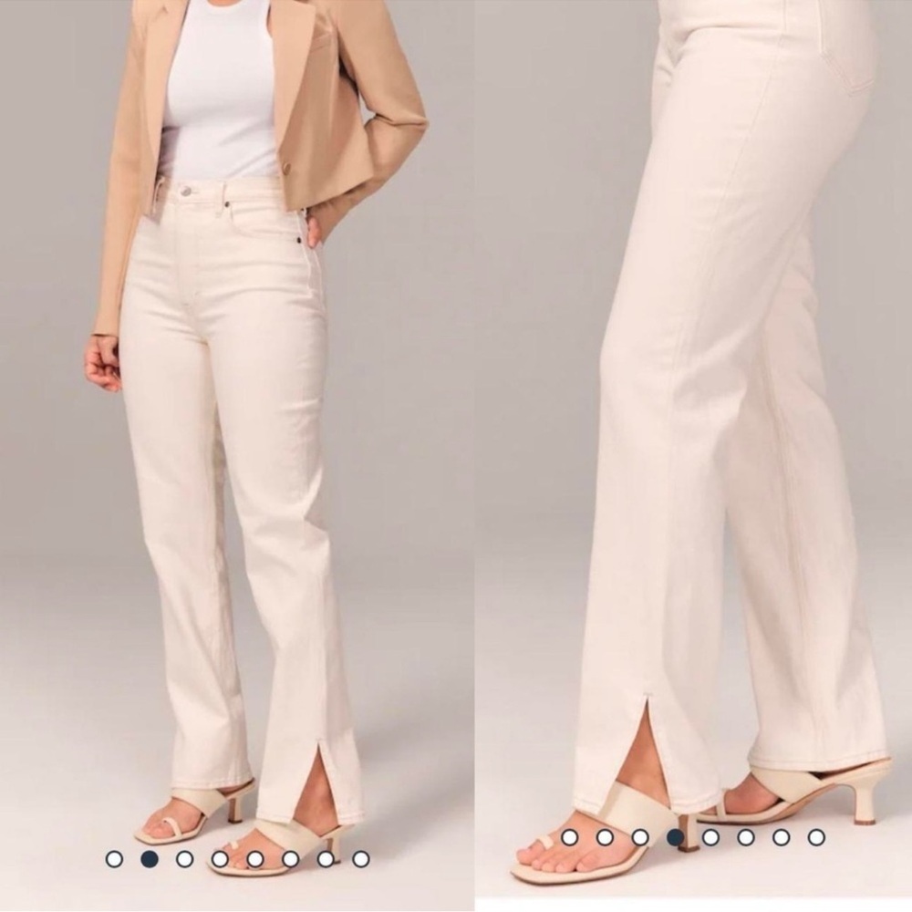 A&F 90s straight ultra high rise curve love cream white denim jeans waist white